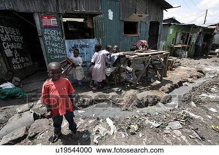 Stock Image - mukuru, person, shops, small, kenya, people. Fotosearch