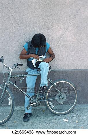 one, bike, holding, looking, resting, boy View Large Photo Image Stock Photo - one, bike, holding, looking, resting, boy. Fotosearch
