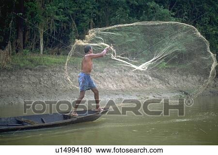 Stock Image - outstrecheted, through, spread, net, water. Fotosearch