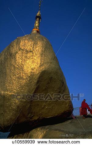 Stock Photo - people, monument, pagoda, kyaiktiyo, tree. Fotosearch