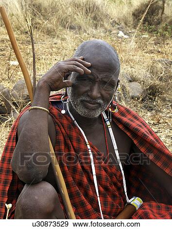 Stock Photo - person, masai, tanzania, elderly, people. Fotosearch