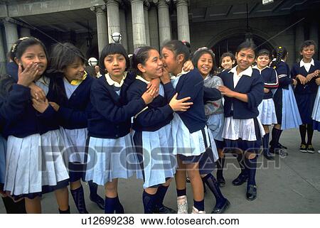 Stock Photo - plaza, children, city, guatemala, girls, school. Fotosearch