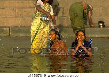 Stock Photo - river, pours, ganges, daughters, water, mother. Fotosearch
