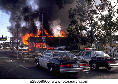 Stock Image - scene, 1992, riots, angeles, fire. Fotosearch