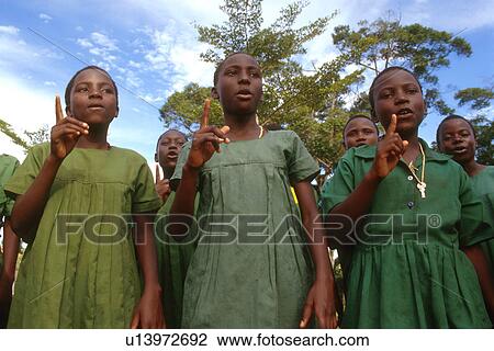 Stock Image - school, females, secondary, uganda, dance, 3846. Fotosearch