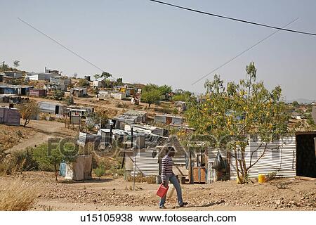 Stock Photo - settlements, person, squatter, shantytown, namibia, people. Fotosearch