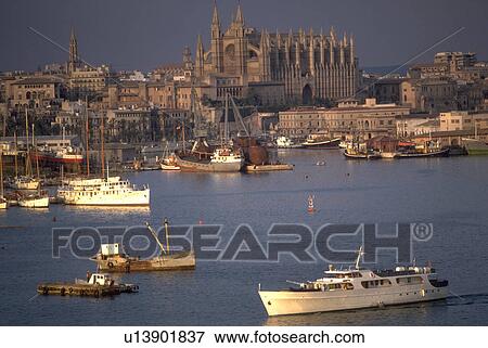 spain, view, majorca, cathedral, harbor, aerial View Large Photo Image Stock Photo - spain, view, majorca, cathedral, harbor, aerial. Fotosearch