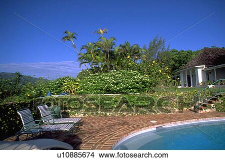 Picture - swimming, hill, round, grounds, house. Fotosearch