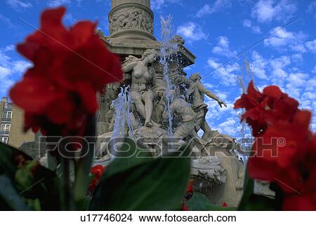 Picture - view, fountain, tower, figures, sculpted, water. Fotosearch