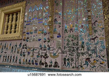 Stock Image - wall, person, exterior, detail, laos, people. Fotosearch