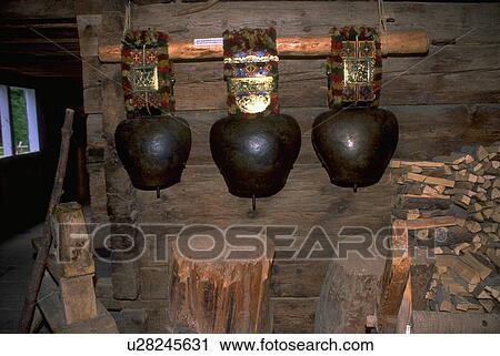 Stock Image - walls, cow, hang, bells, bull, festive. Fotosearch