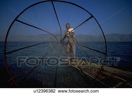 Stock Image - boatman, burma, lake, inle, water. Fotosearch