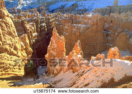 Picture - canyon, snow, bryce, formations, rock, winter. Fotosearch