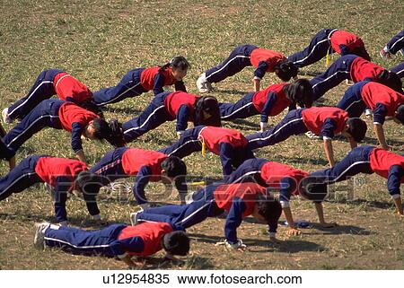 Stock Photography - children, part, pushups, boys, school. Fotosearch