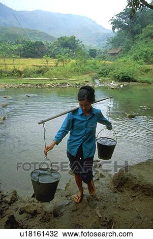 Stock Image - collecting, water, 3387, person, people, woman. Fotosearch