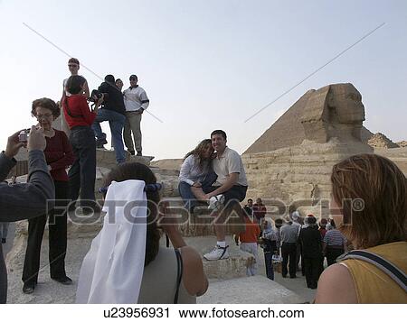 Stock Image - country, tourists, 2002, giza, sphinx, egypt. Fotosearch