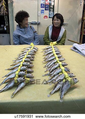 Stock Image - dried, people, korea, fish, person, food. Fotosearch