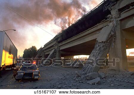 Stock Photo - earthquake, section, sf, highway, collapsed, nature. Fotosearch