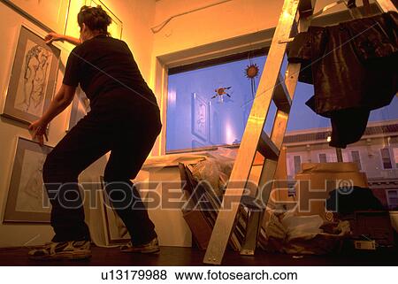 Stock Photo - framed, frame, hanging, female, art, woman. Fotosearch