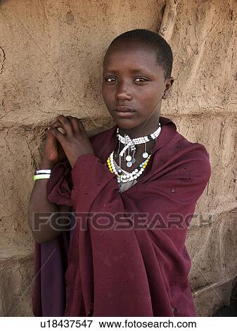 Stock Photo - girl, masai, tanzania, person, people. Fotosearch