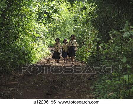 Stock Photograph - girls, person, cambodia, home, school, people. Fotosearch