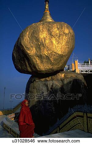 Stock Photograph - holy, kyaiktiyo, myanmar, burma, monument, people. Fotosearch