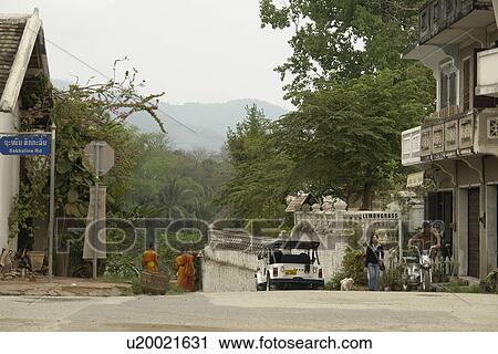 Stock Image - luang, person, scene, street, laos, people. Fotosearch
