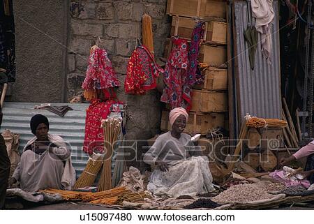 Stock Image - market, female, spices, cloth, selling, woman. Fotosearch