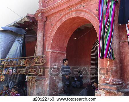 Stock Image - market, red, chichicastenango, scene, archway, guatemala. Fotosearch