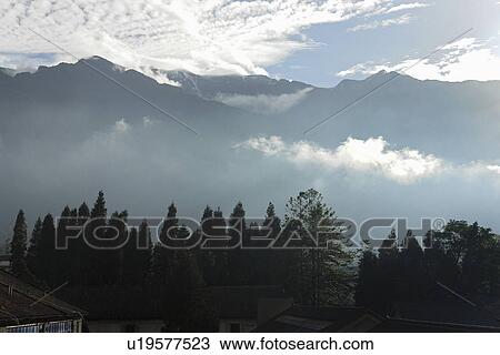 Stock Image - mountain, person, cangshan, view, china, people. Fotosearch