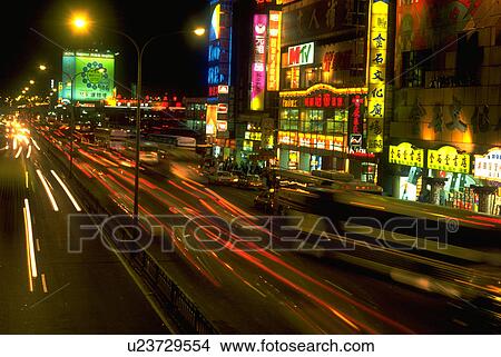 Picture - neon, scene, night, taiwan, taipei, city. Fotosearch