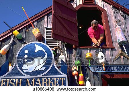 Stock Photo - new, person, market, window, fish, house. Fotosearch