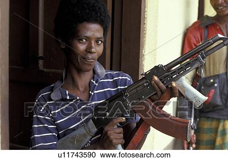 Stock Image - oroma, person, soldier, female, ethiopia, people. Fotosearch