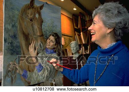 Stock Photo - paintings, artist, one, working, laughing, studio. Fotosearch