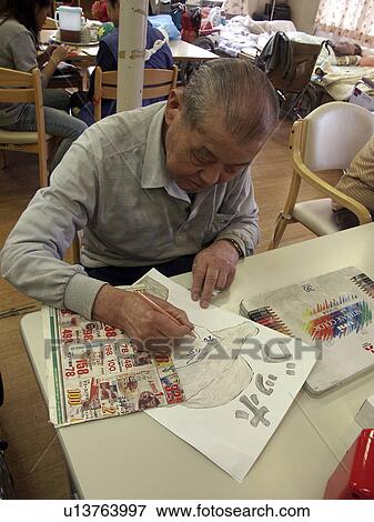 Stock Photo - person, elderly, home, art, people. Fotosearch