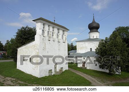 Stock Photography - pskov, person, belfry, church, russia, people. Fotosearch