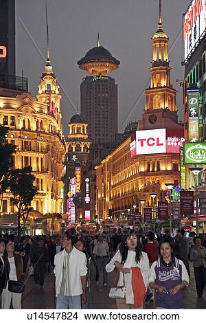 Picture - road, shopping, nanjing, china, person, people. Fotosearch