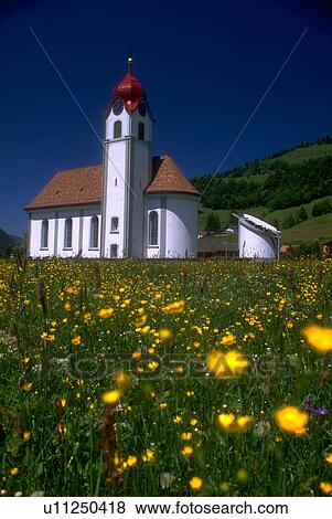 Stock Photo - roof, swiss, cupola, red, church, white. Fotosearch