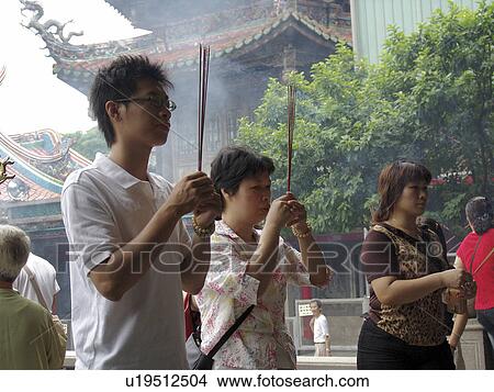 Picture - temple, people, lungshan, taiwan, person, love. Fotosearch