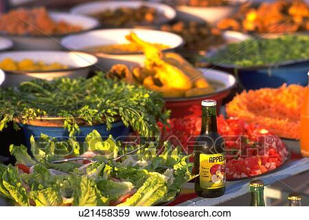 Stock Photo - variety, salad, vegetables, fruits, lettuce, food. Fotosearch