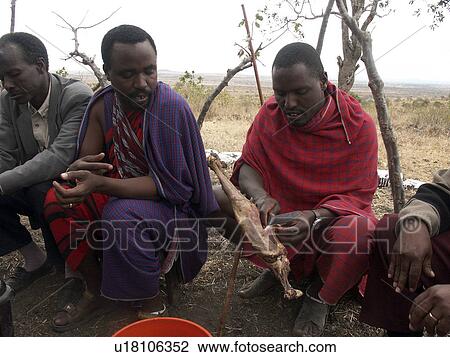 Stock Image - village, person, men, masai, tanzania, people. Fotosearch