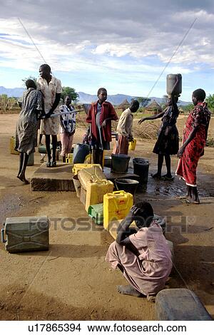 Picture - waiting, people, line, 3023, person, water. Fotosearch