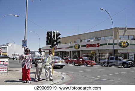 Stock Photo - windhoek, person, intersection, downtown, namibia, people. Fotosearch