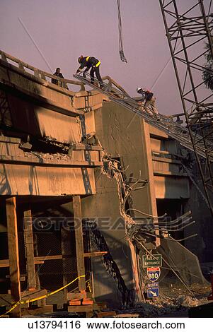 Stock Photograph - 1989, construction, highway, collapsed, section, nature. Fotosearch
