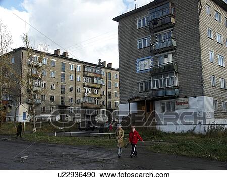 Stock Image - alexandrovsk, house, russia, home, person, people. Fotosearch