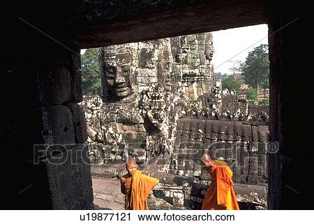 Stock Image - angkor, monks, temple, ancient, grounds, buddhist. Fotosearch
