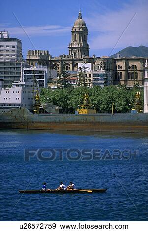 Stock Photo - area, practice, spain, malaga, harbor, scullers. Fotosearch