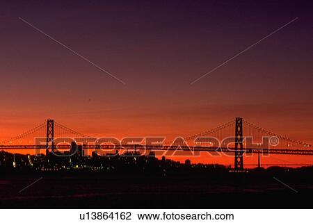 Stock Image - bay, gate, golden, bridge, sunset. Fotosearch