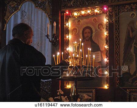 Stock Photo - byzantine, person, mass, sunday, bulgaria, people. Fotosearch