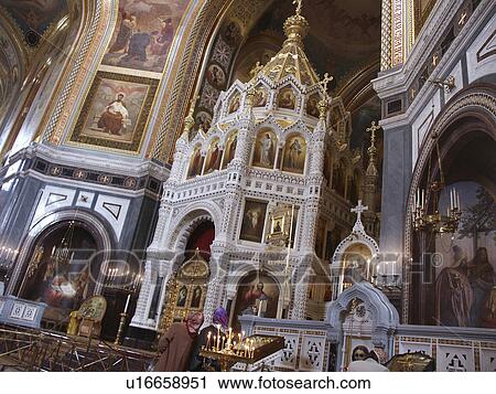 Stock Image - church, person, interior, russia, 7837, people. Fotosearch